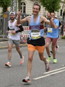 Richard Denby first British M55 finisher running in the 2024 Copenhagen Marathon