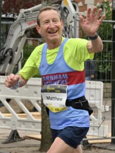 Matthew Wernham first British M65 finisher running in the 2024 Copenhagen Marathon
