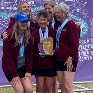 Little Dream Team 1 (left to right Bella Weetch, Phoebe Thomas, Linda Tyler, Ali Mitchell, Bridget Naylor) with their trophy at the 2024 Endure 24 event